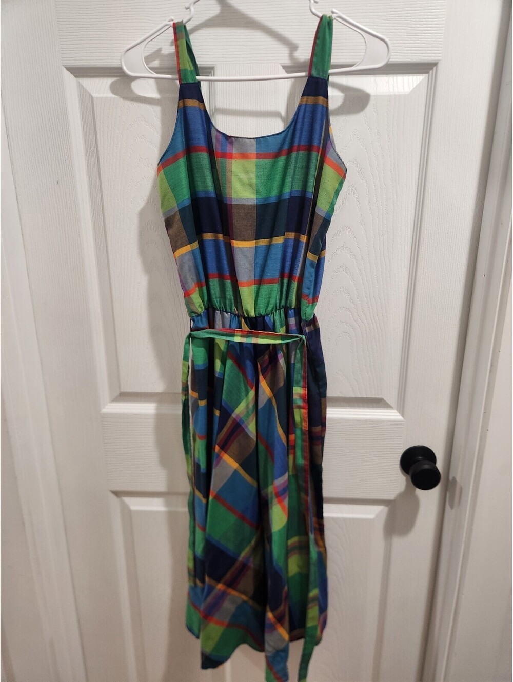 Vtg Hand Tailored Women’s S Plaid Square Neck Sleeveless A-Line Midi Dress - Picture 2 of 9